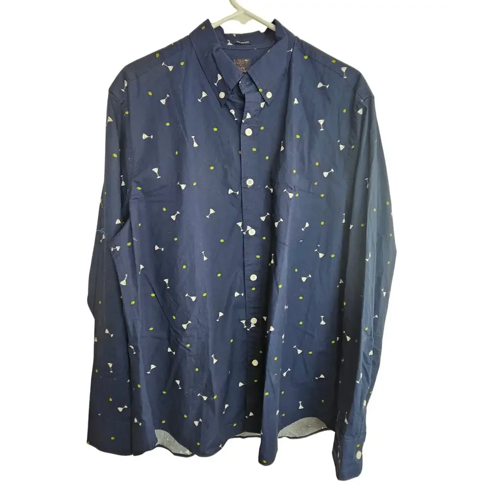 J. Crew Mens Martini Print Button Shirt L Classic Fit Flex Washed Preppy Resort